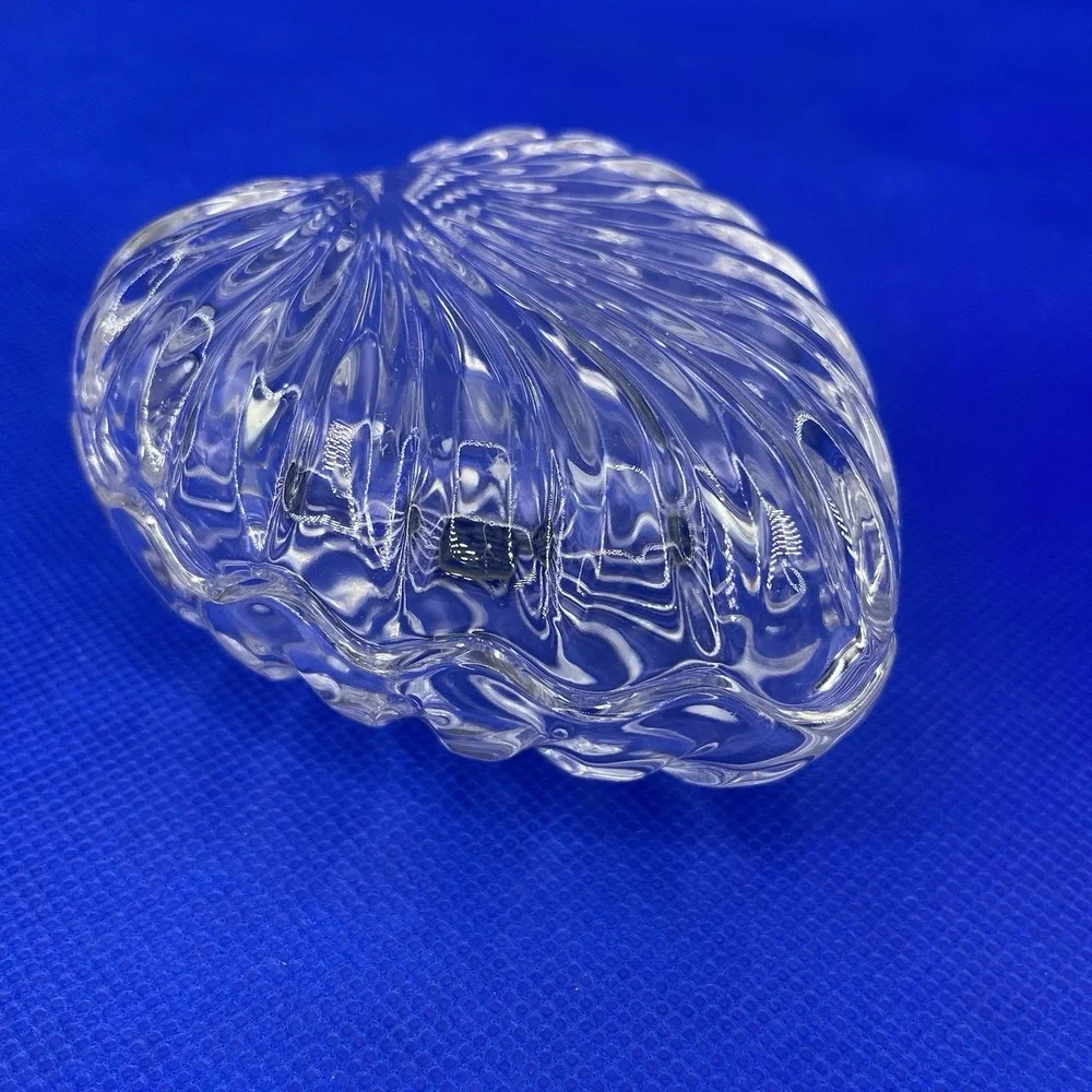 Vtg Heart Shaped Clear 24% Lead Crystal Dish Ring Jewelry Trinket Box Scalloped